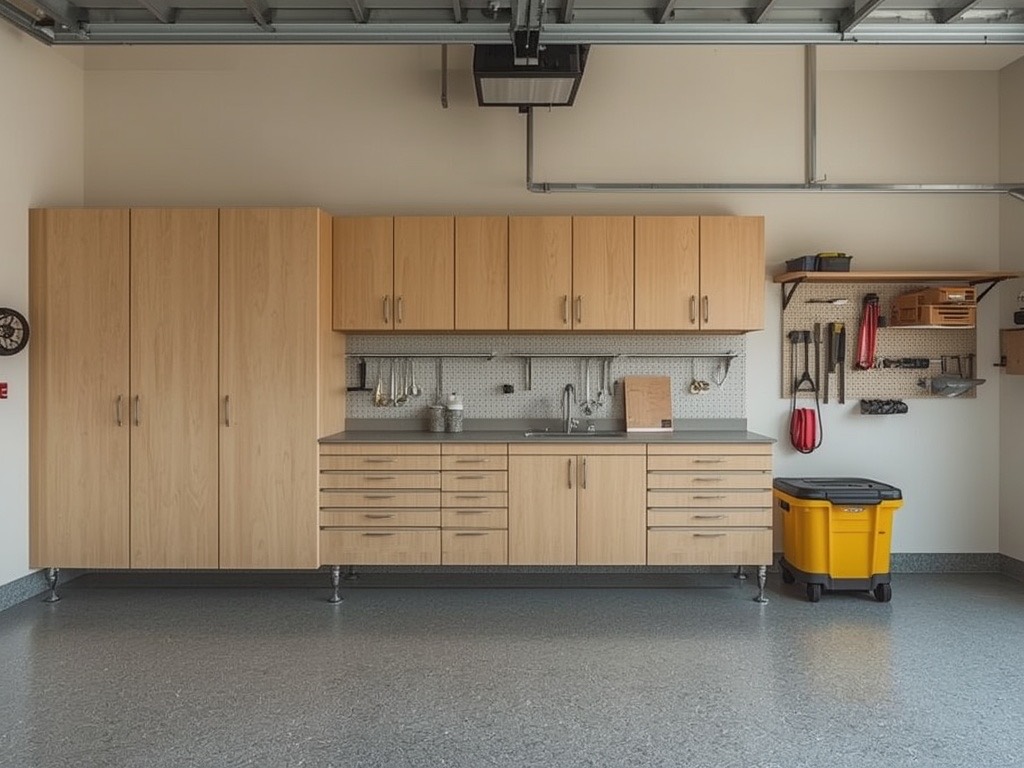 Wall-mounted garage storage cabinets in a Camarillo, CA garage